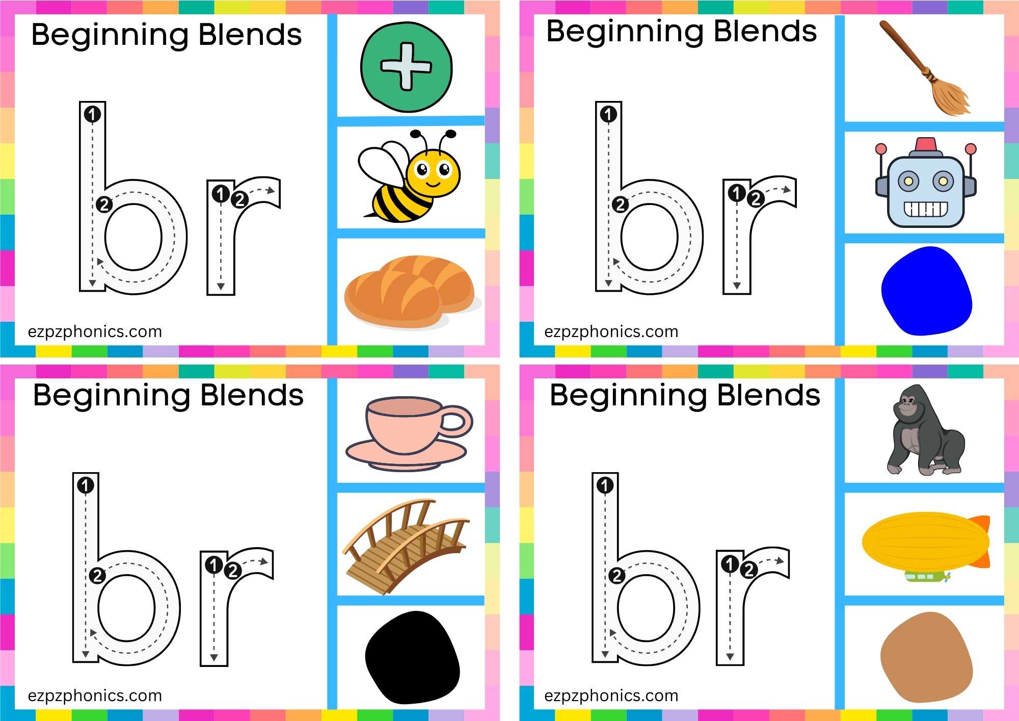BR Beginning Blends Clip Cards Trace The Letters And Clip The Correct Image Set 1